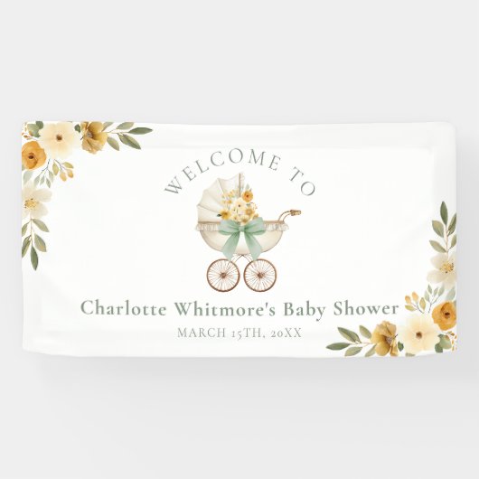 Floral Carriage Welcome Banner | Sage Green 横断幕 (横)