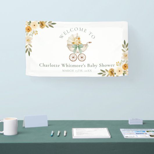 Floral Carriage Welcome Banner | Sage Green 横断幕 (トレードショー)