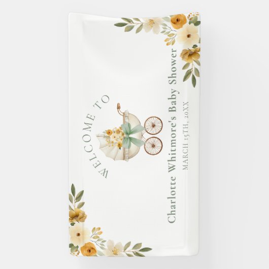 Floral Carriage Welcome Banner | Sage Green 横断幕 (縦)