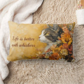 Floral Cat & Custom Quote ランバークッション (ブランケット)