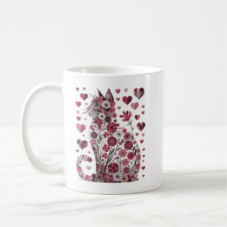Floral Cat Heart Romantic Aesthetic Love Art コーヒーマグカップ