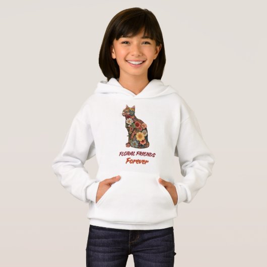 Floral Cat Hoodie | Cute Flower Cat Sweatshirts  (正面フル)