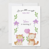 Floral Cat Kids Birthday Party 招待状 (正面)