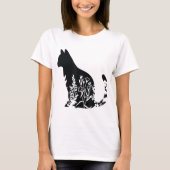 Floral Cat Silhouette Minimalist Design Tシャツ (正面)
