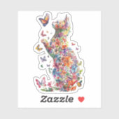 Floral Cat Silhouette with Butterflies stickers シール (シート)