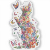 Floral Cat Silhouette with Butterflies stickers シール (正面)
