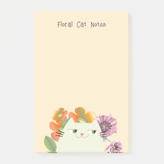Floral Cat Sticky Notes Cute Kawaii Flower ポストイット (正面)