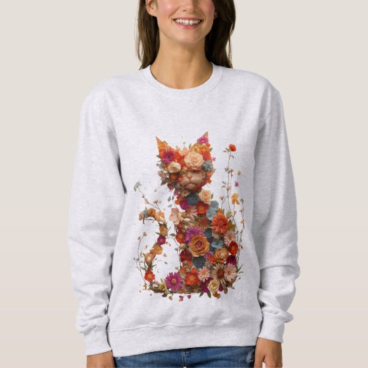 Floral Cat Sweatshirt | Cozy Aesthetic Cat Lover  スウェットシャツ (正面)