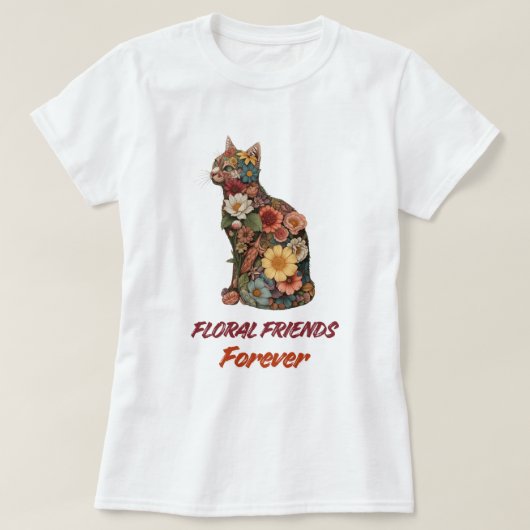Floral Cat T-Shirt | Cute Flower Kitty Design  Tシャツ (デザイン正面)