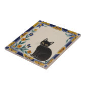 Floral Cats - Cute Black Cat & Orange Flowers タイル (側面)