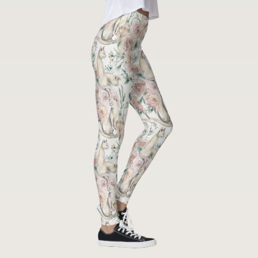 Floral Cats Elegant Aesthetic Pattern レギンス (右)