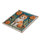 Floral Cats - Ginger Cat & Orange Flowers Garden タイル (側面)