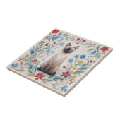Floral Cats - Siamese Cat Colorful Folk Flowers タイル (側面)