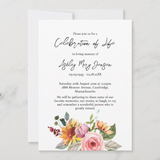 Floral Celebration of Life Funeral 招待状 (正面)