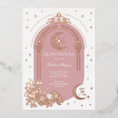 Floral Celestial Moon Star Tiara Quinceanera Photo 箔招待状 (正面)