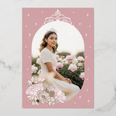 Floral Celestial Moon Star Tiara Quinceanera Photo 箔招待状 (裏面)