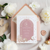 Floral Celestial Moon Star Tiara Quinceanera Photo 箔招待状