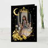 Floral Celestial Moon Stars Quinceañera Thank You 箔グリーティングカード (正面)