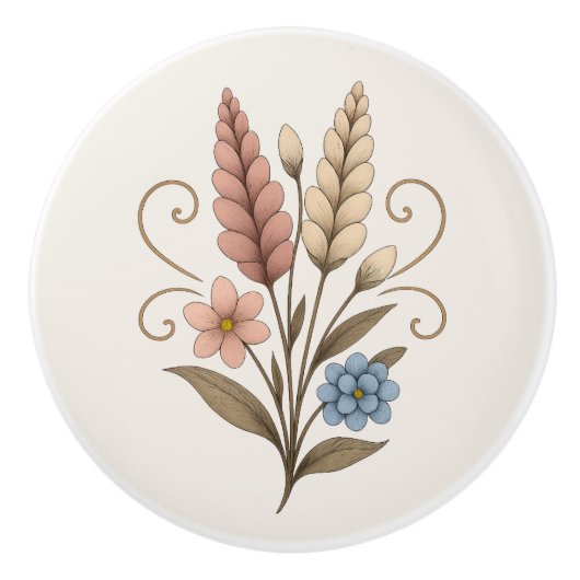 Floral Ceramic cabinet knobs peach and cream セラミックノブ (正面)