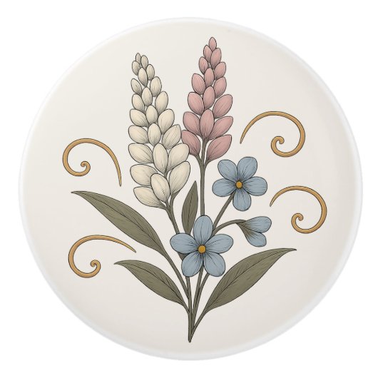 Floral Ceramic Door Handle pink blue セラミックノブ (正面)