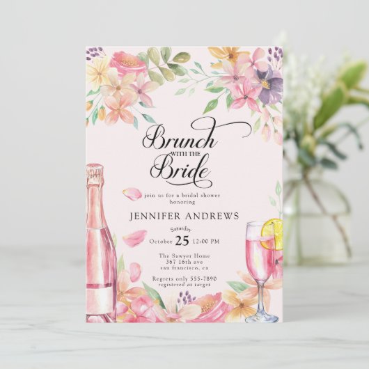 Floral Champagne | Bridal Shower Brunch 招待状 (スタンド正面)