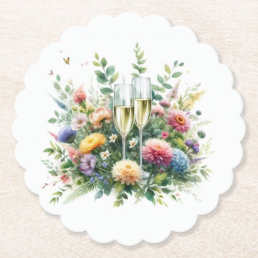 Floral Champagne Garden Coasters ペーパーコースター (正面)