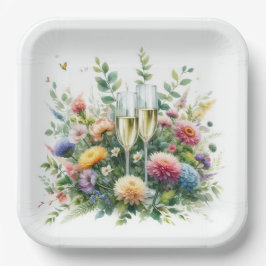 Floral Champagne Garden Plates ペーパープレート