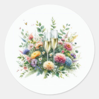 Floral Champagne Garden Stickers ラウンドシール