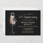 Floral Champagne Glass 55th Wedding Anniversary 招待状 (正面)