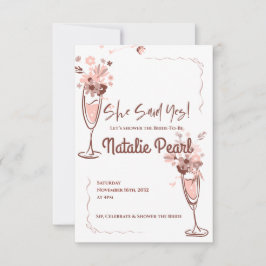 Floral Champagne She Said Yes Bridal Shower Invite