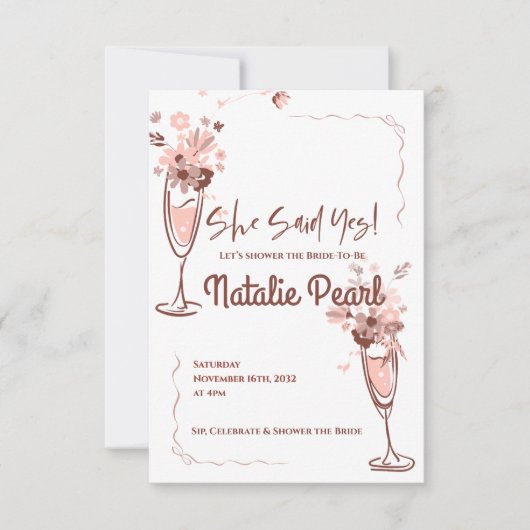 Floral Champagne She Said Yes Bridal Shower Invite (正面)