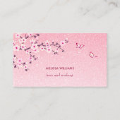 Floral Cherry Blossom Pink Glitter QR Code 名刺 (正面)