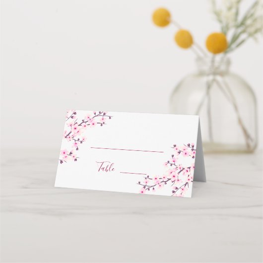Floral Cherry Blossom Pink White Wedding プレイスカード (正面)
