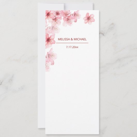 Floral Cherry Blossom Pink White Wedding    招待状 (裏面)