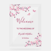 Floral Cherry Blossom Transparent Wedding Welcome アクリルサイン (正面)