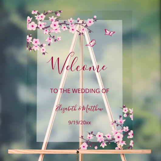Floral Cherry Blossom Transparent Wedding Welcome アクリルサイン (ニュートラル)