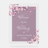Floral Cherry Blossom Transparent Wedding Welcome アクリルサイン (正面)