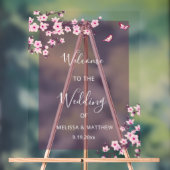 Floral Cherry Blossom Transparent Wedding Welcome アクリルサイン (ニュートラル)