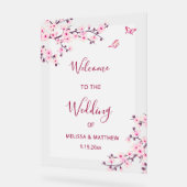 Floral Cherry Blossom Transparent Wedding Welcome アクリルサイン (傾斜)