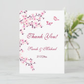 Floral Cherry Blossom Wedding Photo サンキューカード (スタンド正面)