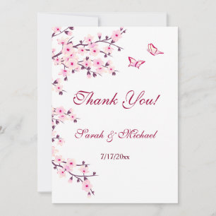 Floral Cherry Blossom Wedding Photo サンキューカード