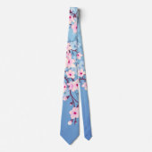 Floral Cherry Blossoms Blue Pink ネクタイ (正面)
