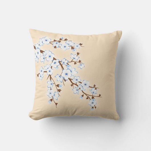 Floral Cherry Blossoms Blue White クッション (正面)