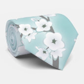 Floral Cherry Blossoms Mint White ネクタイ (ロール)