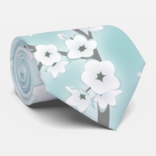 Floral Cherry Blossoms Mint White ネクタイ (ロール)