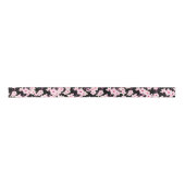 Floral Cherry Blossoms Pink Black サテンリボン (正面)