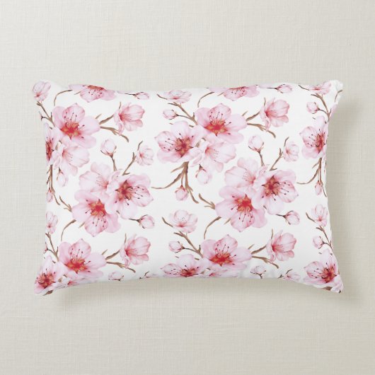 Floral Cherry Blossoms Pink White アクセントクッション (正面)