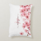Floral Cherry Blossoms Pink White Customizable アクセントクッション (裏面(縦))