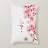 Floral Cherry Blossoms Pink White Customizable アクセントクッション (正面(垂直))