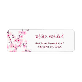 Floral Cherry Blossoms Pink White | Wedding ラベル